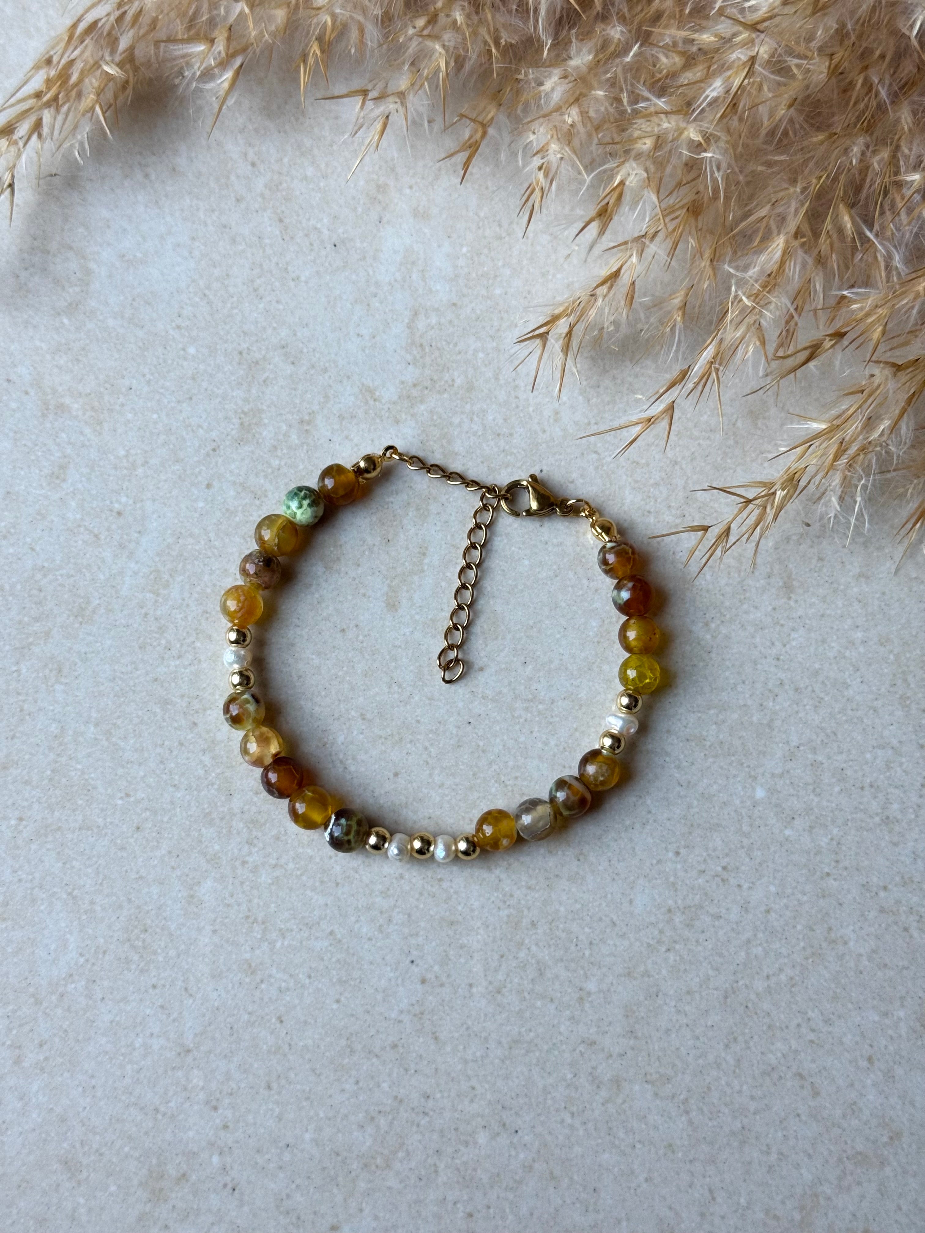 Bernstein Armband mit echten weißen Naturperlen 🤍